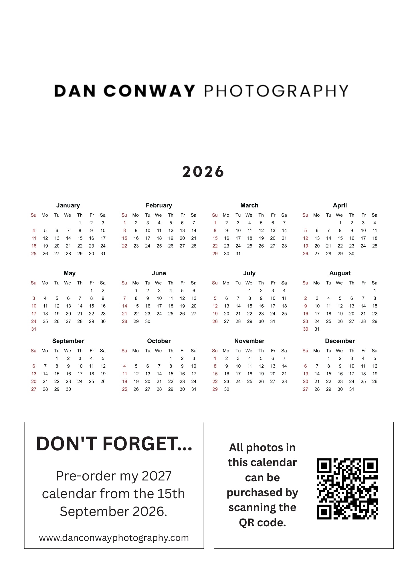 2026 Wall Calendar – Limited Edition