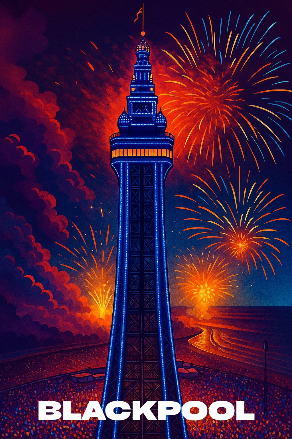 Blackpool Tower Fireworks - Urban Art Print